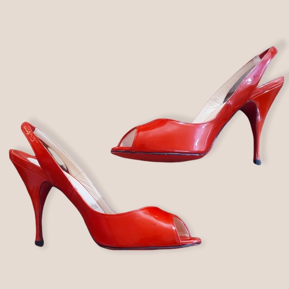 Christian Louboutin Shoes - Louboutin Red Patent Leather Slingback Heels